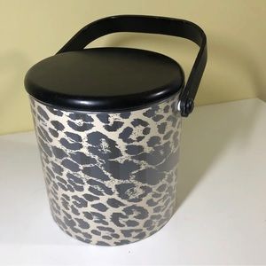 VTG MCM Shelton Ware Corp Leopard Print Ice Bucket Wood Handle Top